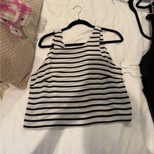 Olivaceous black and white striped silk tank top